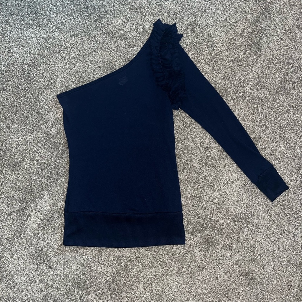 Wet Seal Navy Ruffle One-Shoulder Top